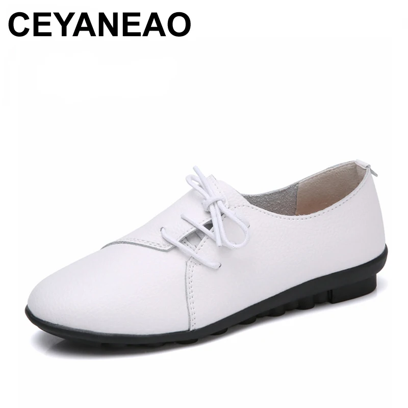 Ceyaneao Для женщин обувь кожаные мокасины удобная обувь женщина Туфли без каблуков Мокасины, женская повседневная обувь для мам обувь