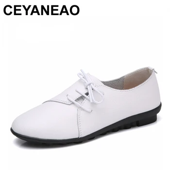 

CEYANEAO Women's Shoes Leather Loafers Comfortable Shoes Woman Flats Mocassins Solid Ladies Casual Shoe Mother Footwear