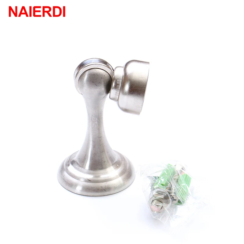 NAIERDI Magnetic Door Stops Stainless Steel Door Stopper Holder Catch Floor Fitting With Screws For Home Bedroom Toilet Hardware