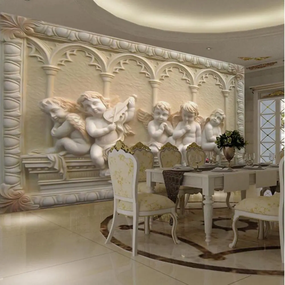 3D современные роскошные рельефные Настенные обои с изображением ангелов рулон стены спальни ТВ фон