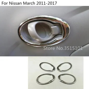 

Car Styling Cover Stick Trim Door Inner Handle Bowl Frame Lamp 4pcs For Nissan March 2011 2012 2013 2014 2015 2016 2017