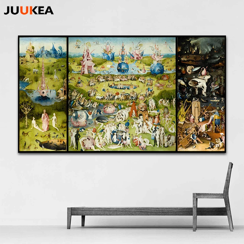 

The Garden of Earthly Delight And Hell by Hieronymus Bosch HD Details Canvas Print Painting Art, Home Decoration For Living Room