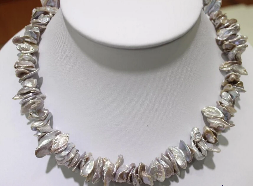 FREE SHIPPING&gt@@&gt N3381 Gray Beautiful keshi reborn pearl necklace 10x18mm17.5INCH | Украшения и аксессуары