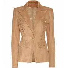 Новейший Зимний Тонкий костюм из замши с металлической пряжкой