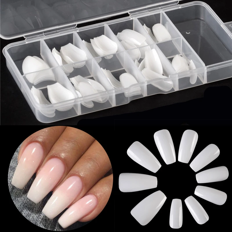

100PCS Ballerina Nail Tips Full Cover Clear Coffin False Nails Acrylic Artificial DIY UV Gel Nail Art High Quality Drop Shipping