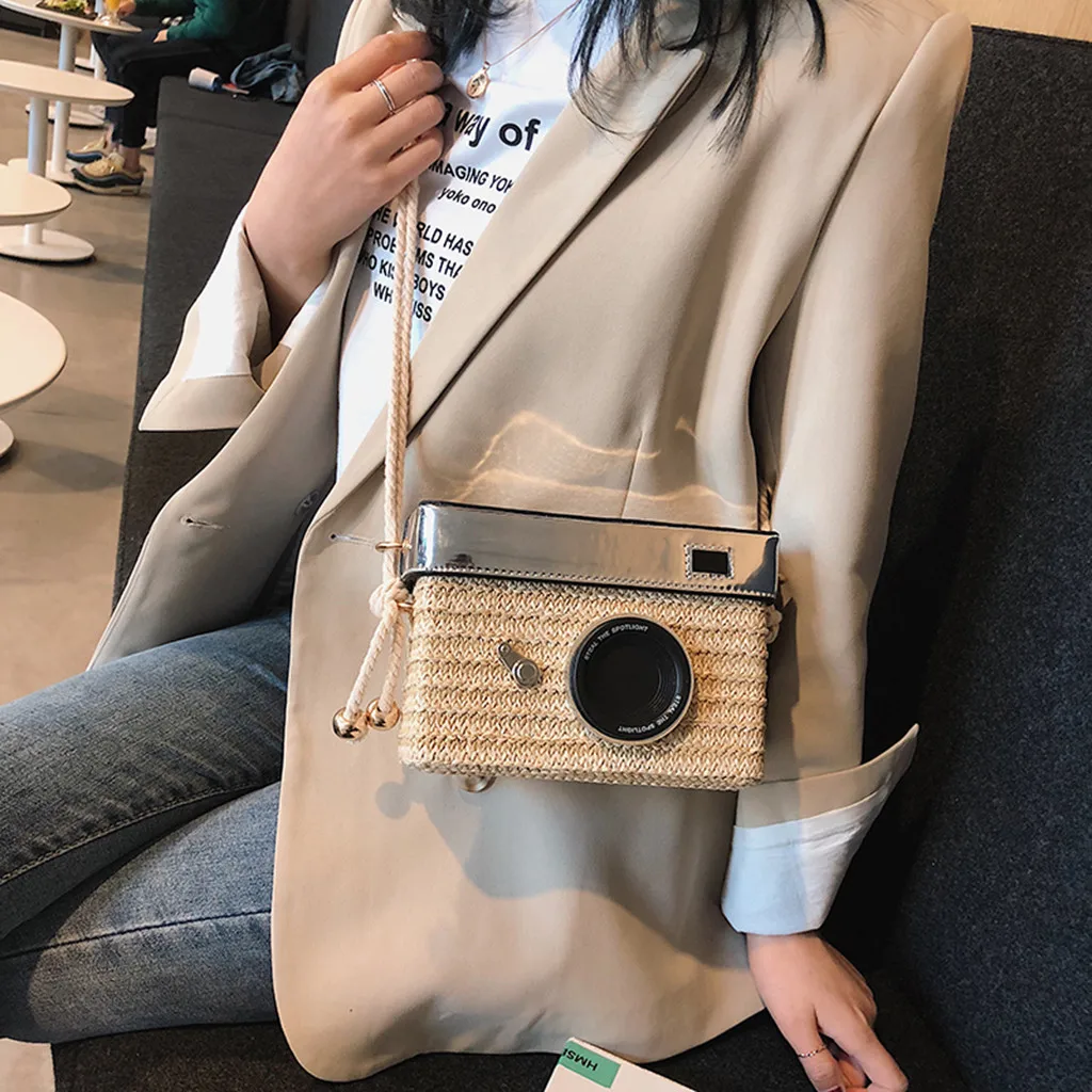 

ISHOWTIENDA women bags handbag for women 2019 straw weaving boho Beach Camera Model Straw Bucket Bag Square bolsa feminina#g5