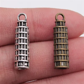 

WYSIWYG 8pcs 25x7mm Pendant Leaning Tower Of Pisa Tower Charm Pendants Antique Silver Color 3D Pisa Tower Pendants