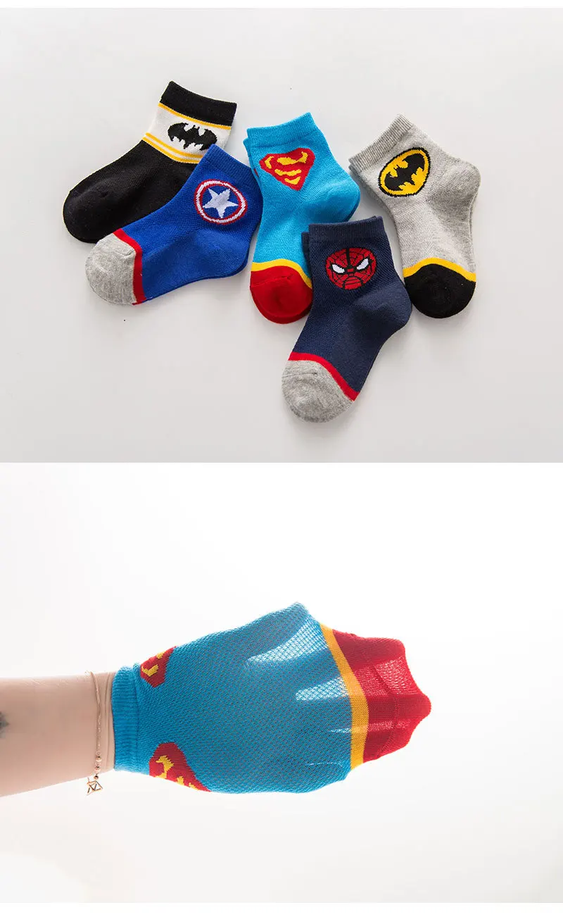 Хлопковые носки с супергероями для детей возрастом от 2 до 8 лет дышащие сетчатые носки для мальчиков мягкие детские носки с героями мультфильмов для маленьких девочек
