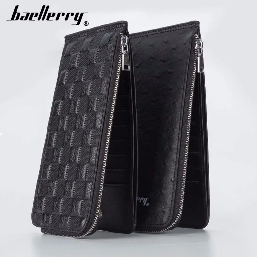 

Baellerry Men Leather Card Wallet Genuine Leather 20 Card Holders Smart Wallet Plaid Cell Phone Pocket Luxury Brand Card Wallets