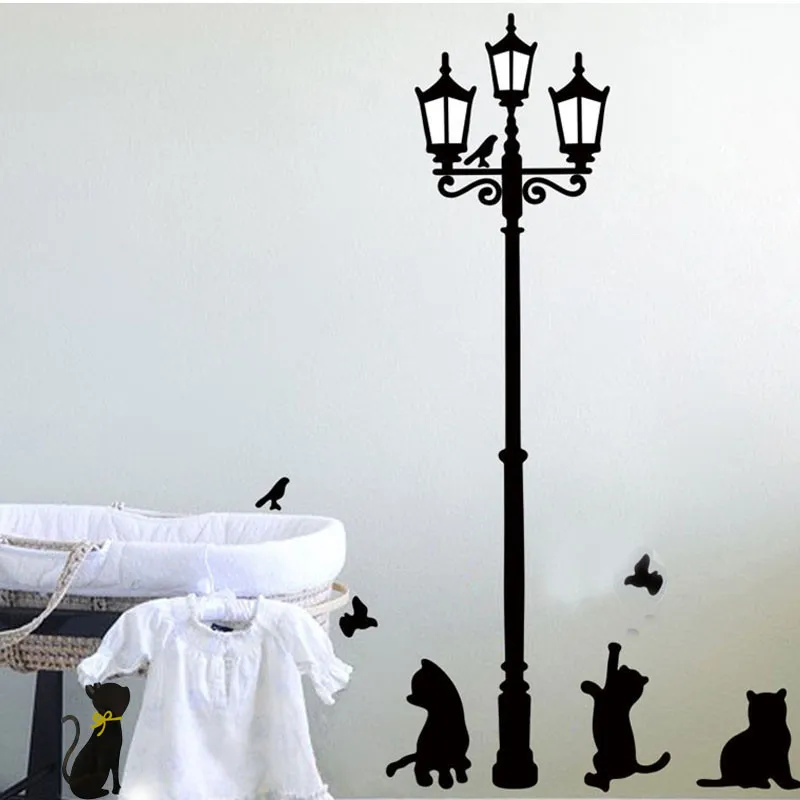 Наклейки для уличных фонарей с кошками, настенные наклейки, съемные ПВХ обои для гостиной, художественный виниловый декор, 33 см* 60 см, настенные наклейки