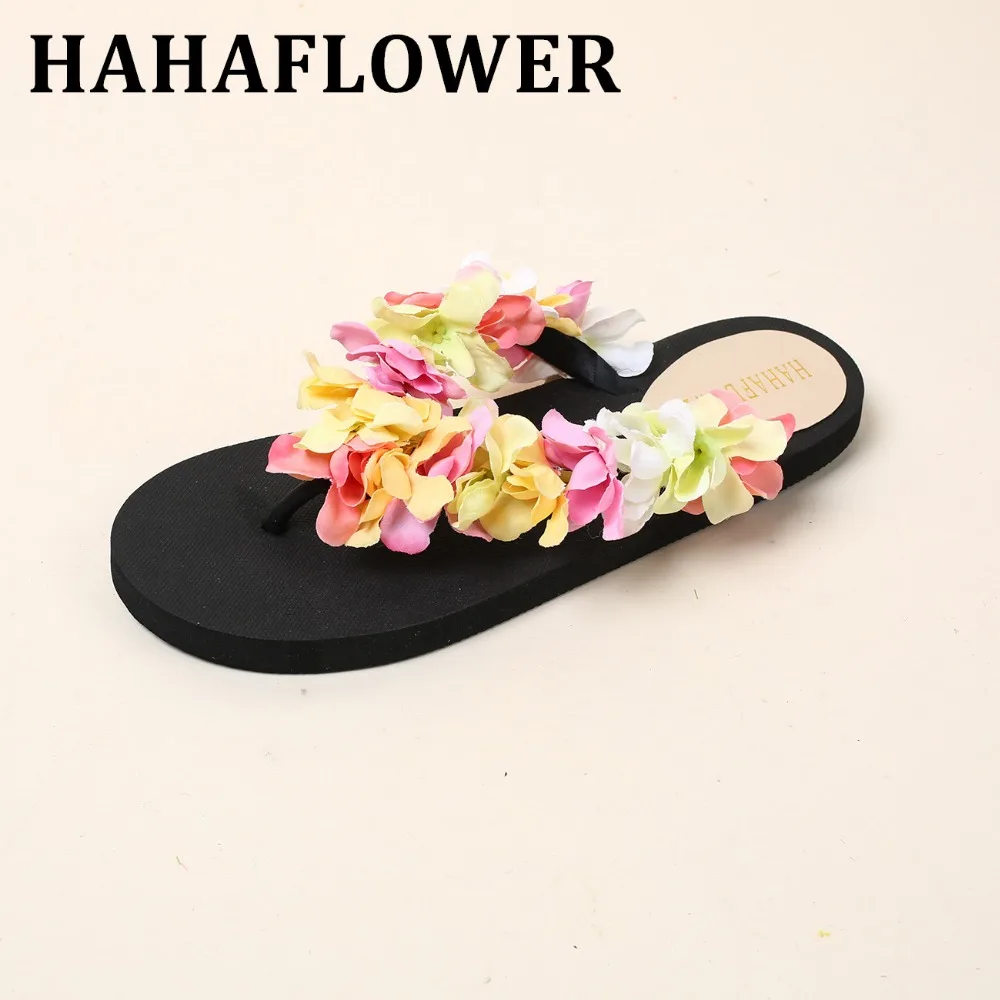

HAHAFLOWER seaside holiday cherry blossoms beach slippers Female flowers in the summer of flat non-slip flip-flops A19