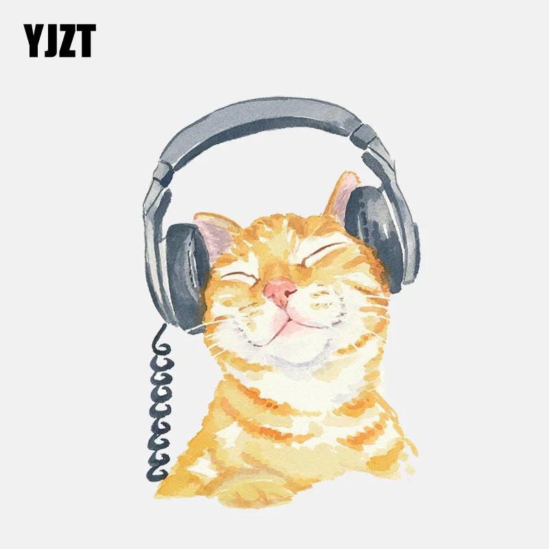 

YJZT 10.4CM*15.4CM Cat Wearing Headphones Enjoys Music PVC Car Sticker 11-01182