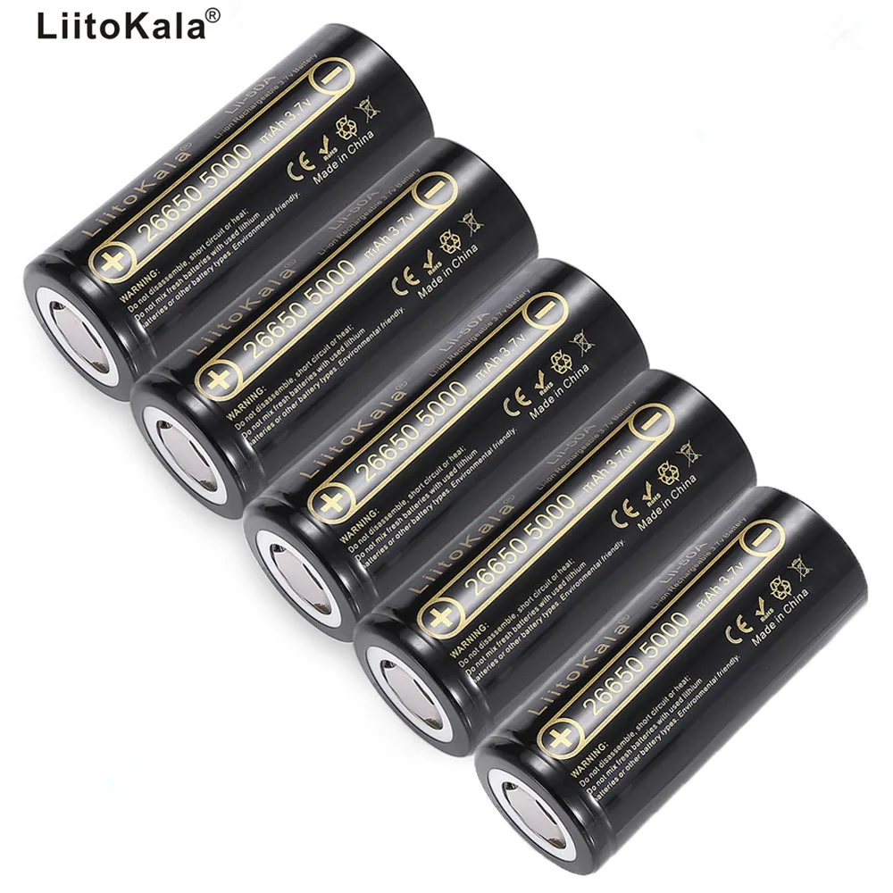 Аккумуляторная батарея LiitoKala 26650 5000 мАч 26650-50A литий-ионная 3 7 в для фонарика 20A |