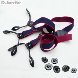 Men's Adjustable Navy Red Striped Six Button Holes Casual Adult Belt Strap 3cm Width Suspenders Braces BDXJ306