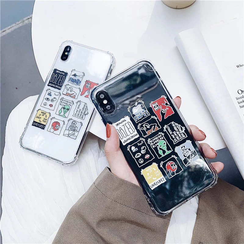 Alien label transparent Apple phone case for iphone 6 6s 7 8 plus X XR XS MAX anti-fall luxury mobile holder |