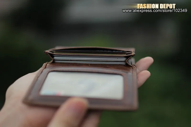 Oil waxed Card Wallet Dark brown Pattern Car holder 2016 (2)