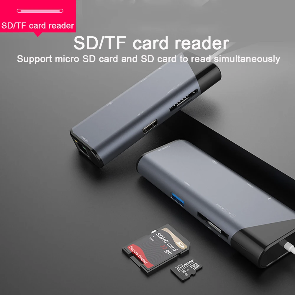 7 в 1 USB C концентратор USB-C HDMI 4K Gigabit Ethernet Rj45 адаптер USB 3,1 SD/TF кард-ридер PD для MacBook Pro iPad type C концентратор Hdmi