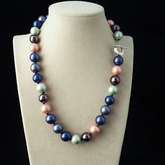 

shipping Rare Genuine 14mm Mix Color South Sea Shell Pearl Heart Clasp Necklace 18" AAA+
