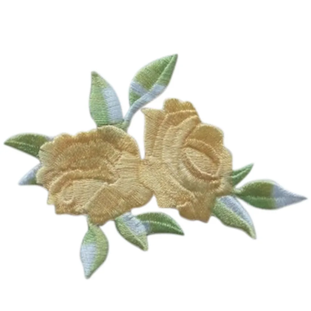 

New Craft Sewing Repair Embroidered Double Head Rose Flower Leaves Embroidery Iron On Applique Patch Sew On Patch