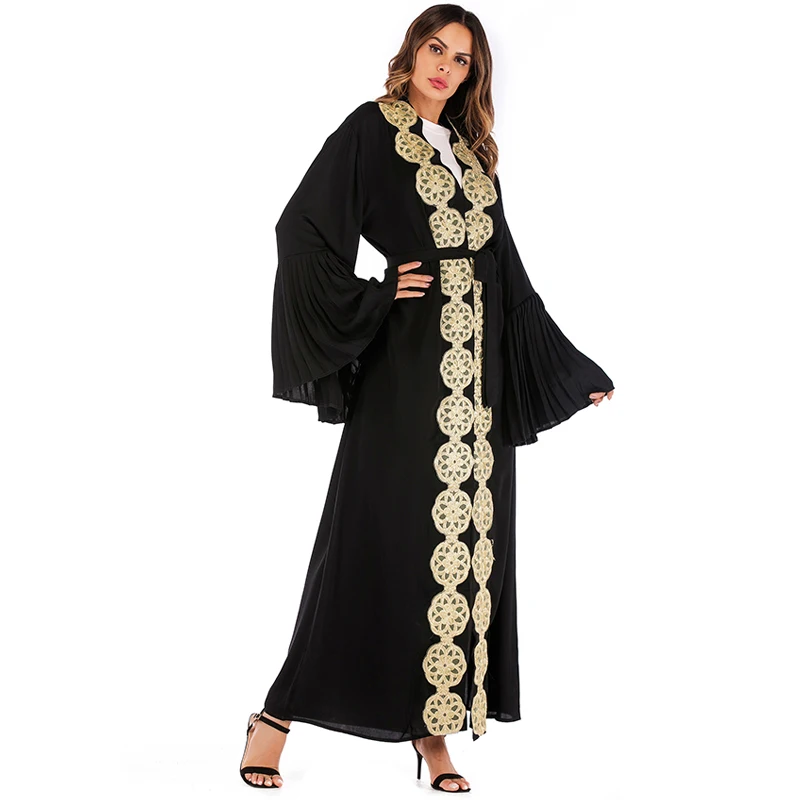 Черный Абая Дубай блестками Цветочные Хиджаб мусульманское платье Катара ОАЭ Абая для женщин jilbabe халат Musulmane турецкая исламская одежда
