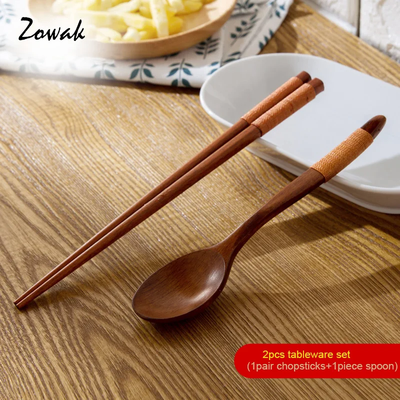 Japanese Wooden Tableware Handmade Chopsticks Spoon Set of 2 Rice