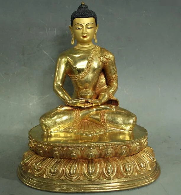 

R0720 Details about 11"Tibet Buddhism Old Purple Bronze 24K Gold excellent sakyamuni Buddha Statue
