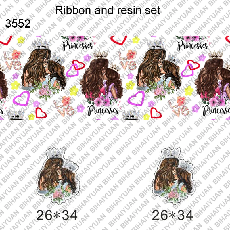 

7/8inch 100yard ribbon and 100pcs resin 1 set printed cartoon printed ribbon and resin RTS3552