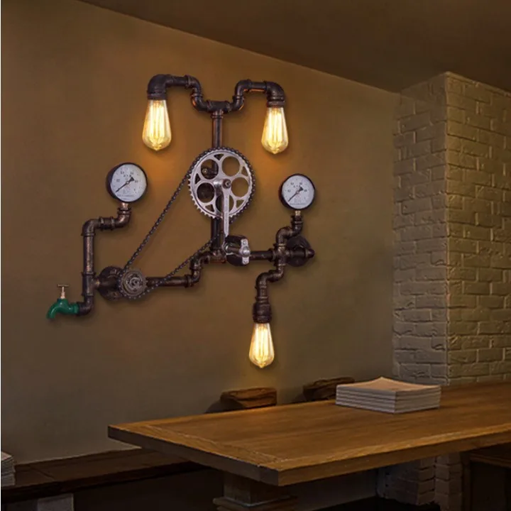  Vintage Wall Lamps Loft Industrial Wheel Water Pipe Wall Light Retro Lighting Fixture for Restauran - 32864417444