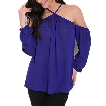 

Sexy Halter Women Chiffon Blouse 2020 Celmia Off Shoulder Spring Summer Casual Long Sleeve Solid Club Party Blusas Plus Size Top