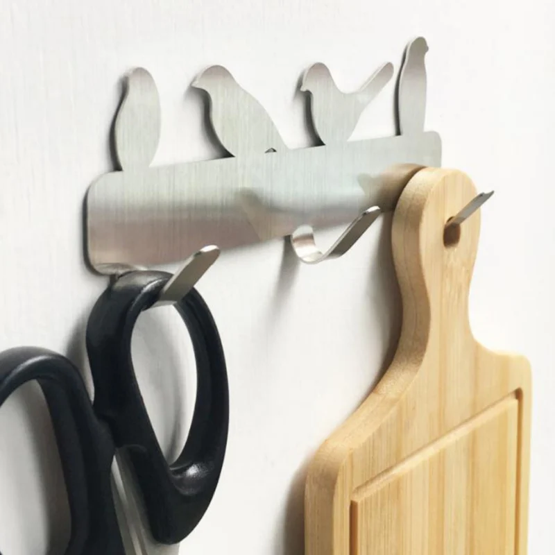 

Bird Shaped Refrigerator 3 Row Hooks Stainless Steel Wall Hanging Clothes Bag Key Hanging Wall Hanger Key Home Decor
