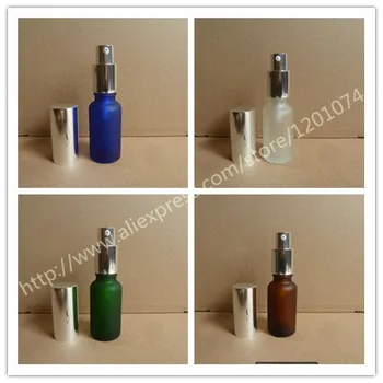 

20ml clear/blue/brown/green frosted Glass lotion Bottle With aluminum shiny silver pump.for lotion. lotion cream container