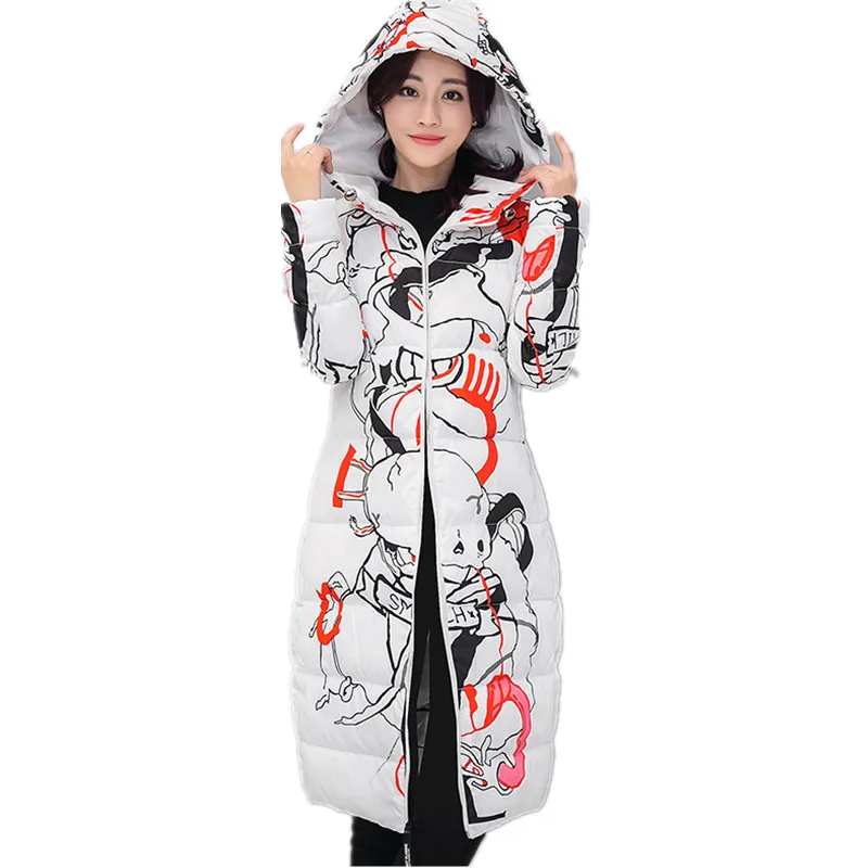 

2016 Winter New Design Korean Style S~XL Wide-Waisted Figure-flattering Print Fashion Casual Slim Women Parkas