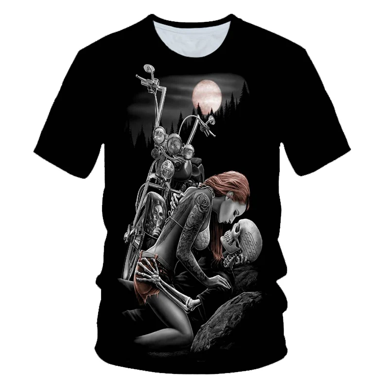 New hot men's summer skull poker print men's short-sleeved T-shirt 3D T-shirt casual breathable season hip-hop brand T-shirt 6XL - Цвет: picture color