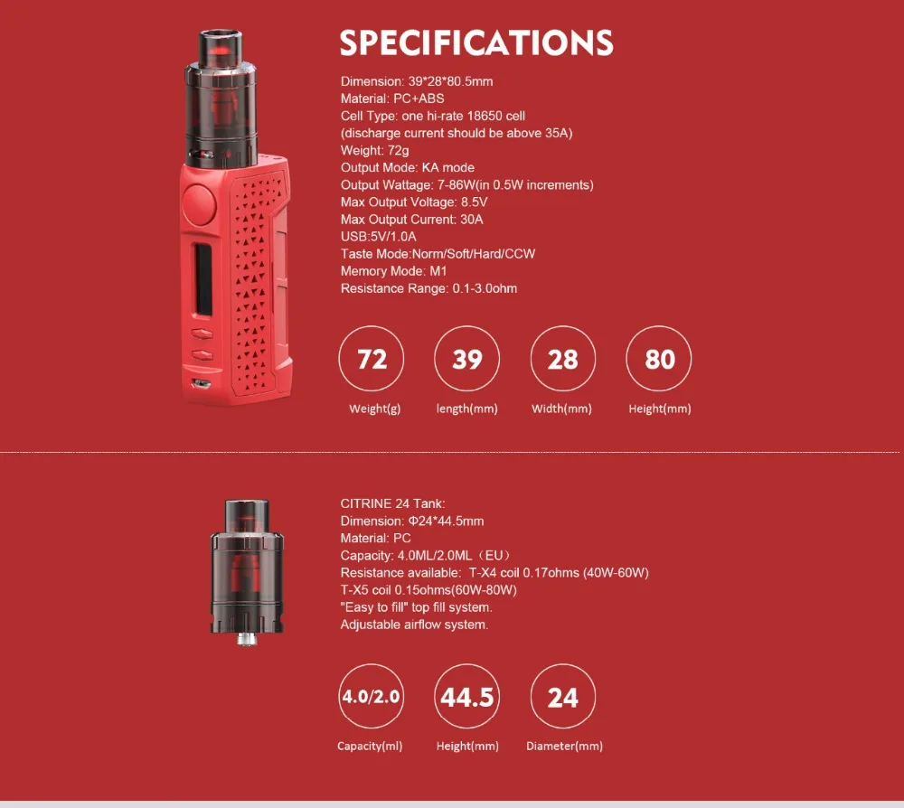 Original Teslacigs Tesla WYE II 86W Kit 86W Mod WYE 2 Vape and 4ML Citrine 24 Tank with T-X5 Coil Electronic Cigarette Vaporizer 01 (6)