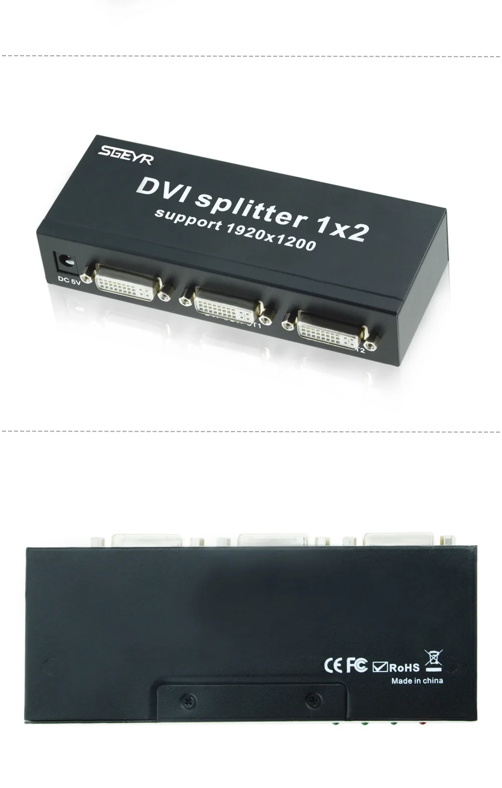 SGEYR 2 порта DVI разветвитель 1x2 1 вход 2 выхода разветвитель DVI поддержка Разрешение до 1920x1200 с блоком питания