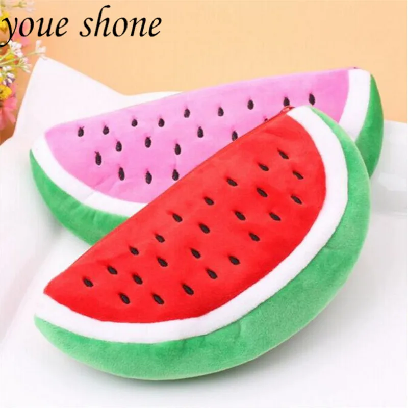 

1PCS Plush pencil case High capacity cute Plush Fabric Fruits Watermelon Pencil Box Student Supplies stationery For kids L/S