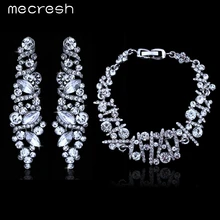 Mecresh Top Cristal Plateado Pulseras Pendientes de La Joyería Nupcial Accesorios De La Boda Largos EH227 + SL088