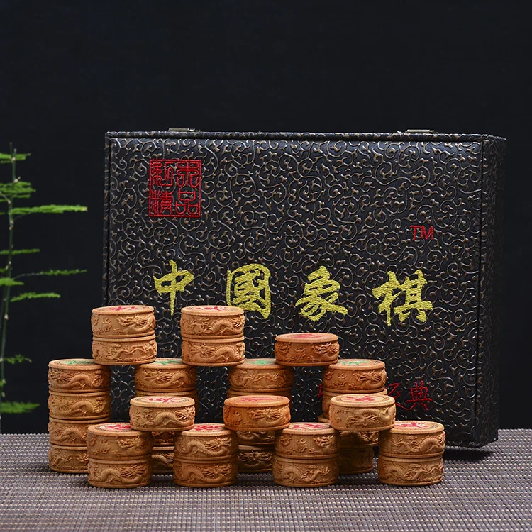 

30*22*5cm Wood Carved Ebony Rosewood Chinese Chess Ssangyong Ball Beads Vintage Rosewood Ebony Crafts Chess Lovers Collectibles