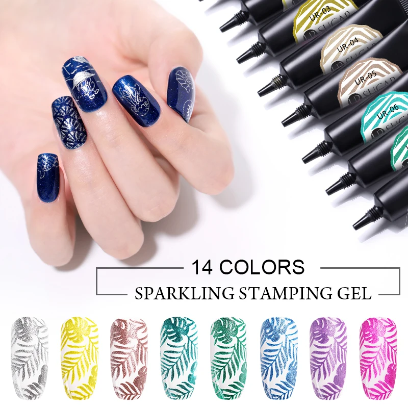 

UR SUGAR 8ml Stamping UV Gel Polish Sparking Silver Purple Soak Off Nail Art Gel Varnish for Stamp Template Stencil Design