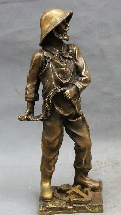 

15" Chinese Bronze Copper Carved West Standing Seaman Sailor Man Mariner Statue