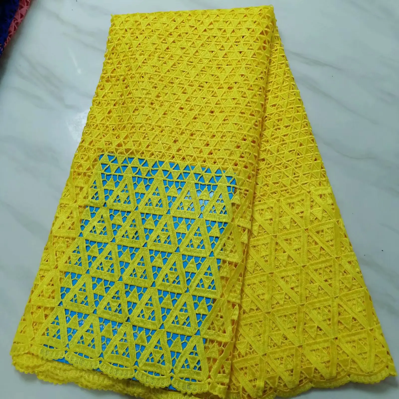African Lace fabric Hot Sell Mesh 2019 New Arrival Plain Yellow Color african cord /guipure lace Fabrics High Quality | Дом и сад