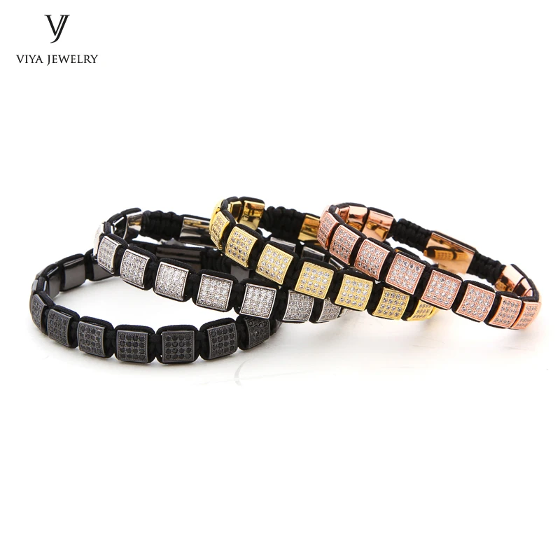 Luxury Handmade 8mm Square Beads With Zircon Setting and Rope Braided Men Adjustable Bracelet Best friend Birthday Gift,couple gift,gift to lovers,Christmas gift,busuness gift (2)