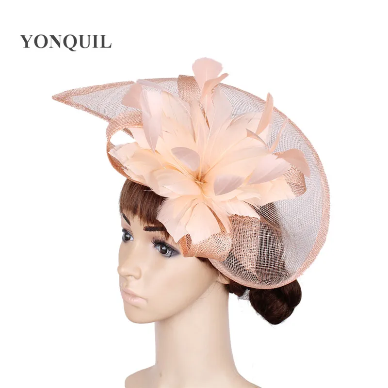 

2019 women champagne feather flower Fascinator with bow ladies hair accessories wedding party floral headband Hairpin haircombs