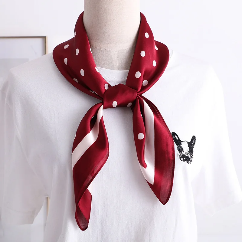 

Small Square Satin Scarf female dot printed scarf summer edition joker bow tie wave point scarf
