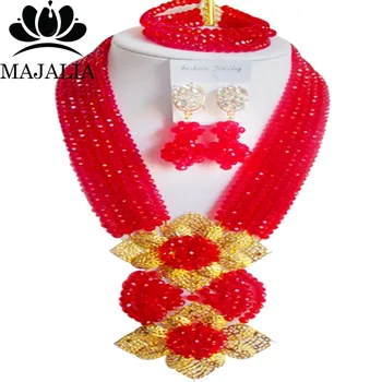 

Crystal Nigeria Wedding red african beads jewelry set crystal necklace bracelet earrings Free shipping Majalia-062