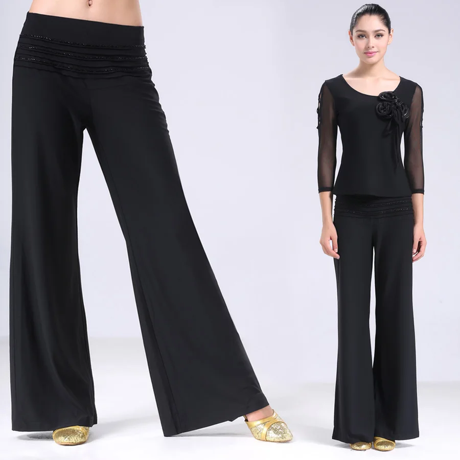 Women Ballroom Dance Pants Modern Dancing Bell bottom Trousers Female