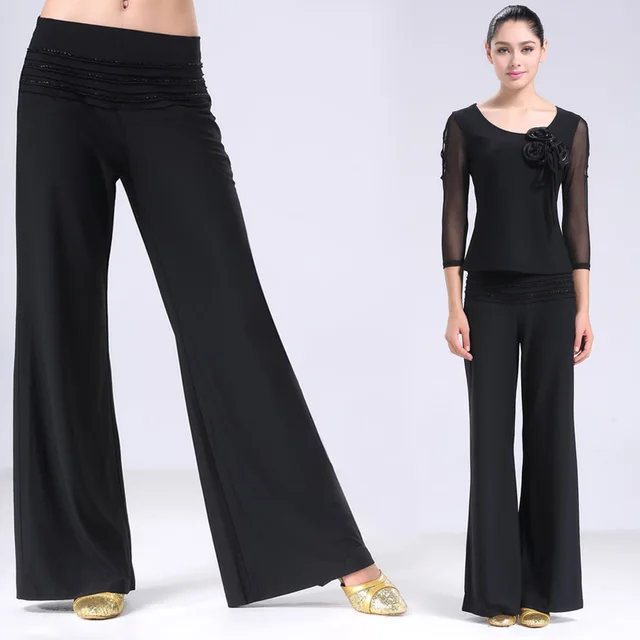 Women Ballroom Dance Pants Modern Dancing Bell bottom Trousers Female