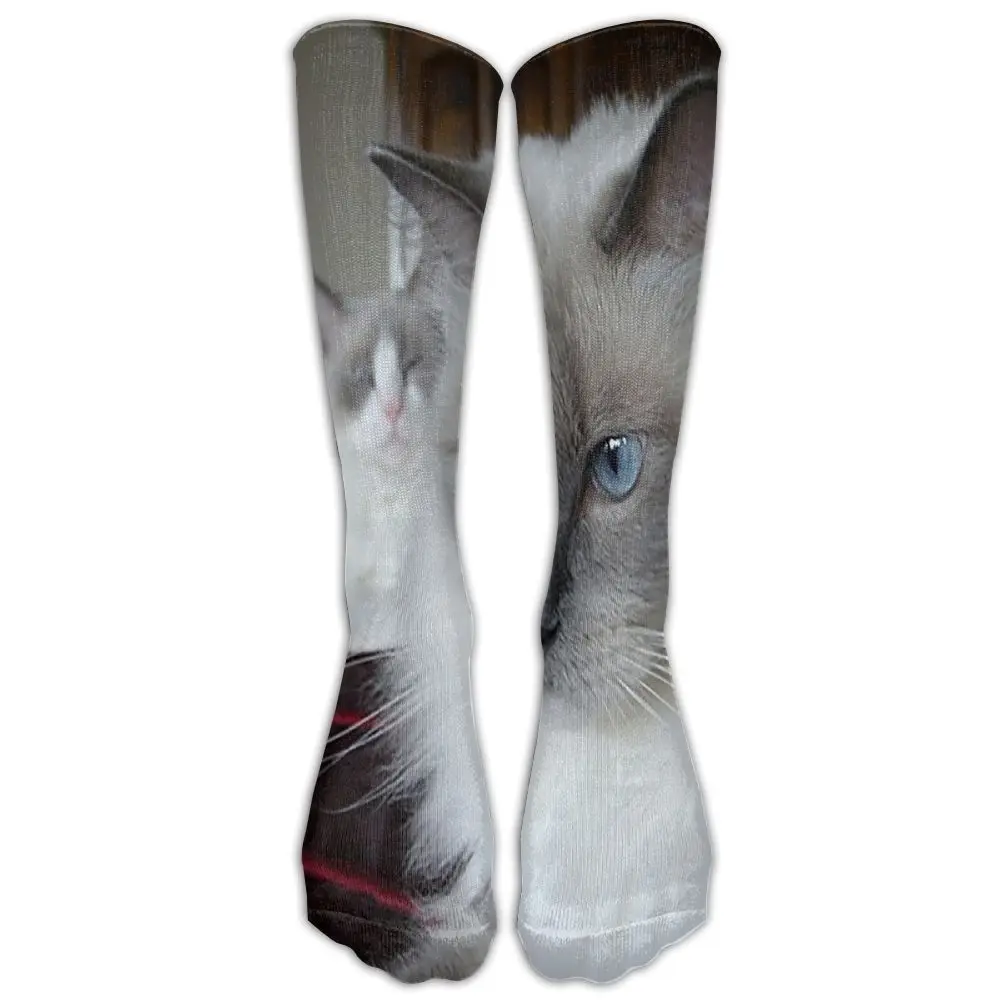 SAMCUSTOM модные гольфы для женщин хлопок выше колена чулки для дам Ragdoll cat 3D печати Длинные - Цвет: Темно-серый
