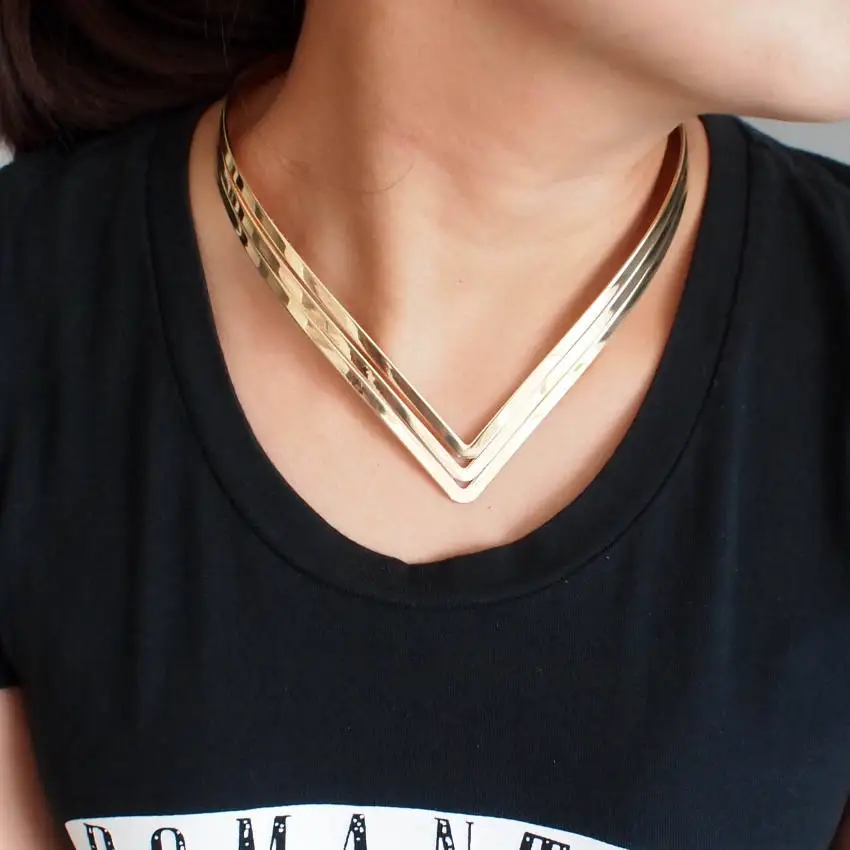 Women Jewelry Metal Choker Necklace Velvet Choker Necklaces North Africa Torques Collar Chokers 3 Layer Bright Metal Weld Bib Necklaces