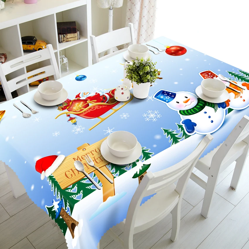 

Christmas New Year 3D Round Tablecloth Sleighing Santa Claus Pattern Dustproof Thicken Polyester Cotton Rectangular Table Cloth